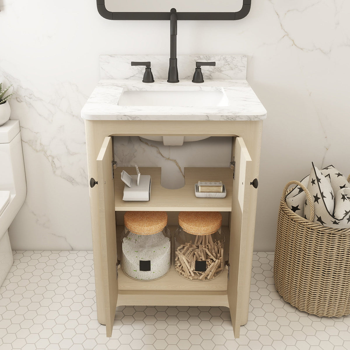 Canyon 24" Single Sink Freestanding Bath Vanity with Stone Top, Solid Wood, Soft-Close, Assembled
