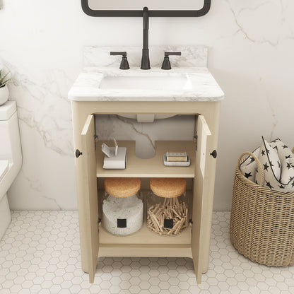 Canyon 24" Single Sink Freestanding Bath Vanity with Stone Top, Solid Wood, Soft-Close, Assembled