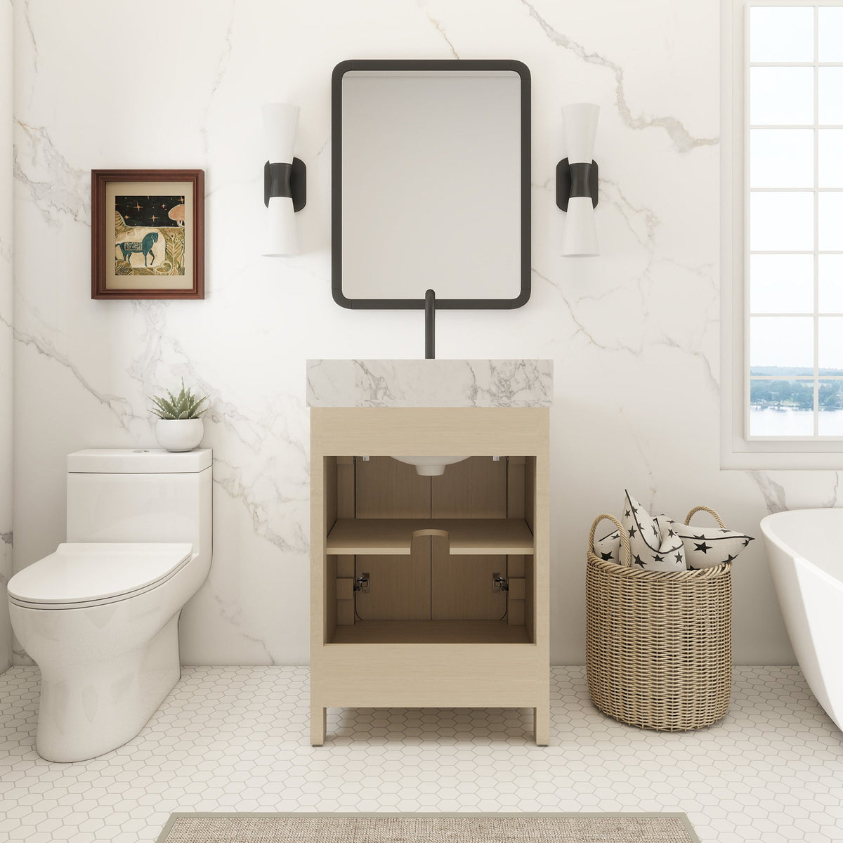 Canyon 24" Single Sink Freestanding Bath Vanity with Stone Top, Solid Wood, Soft-Close, Assembled