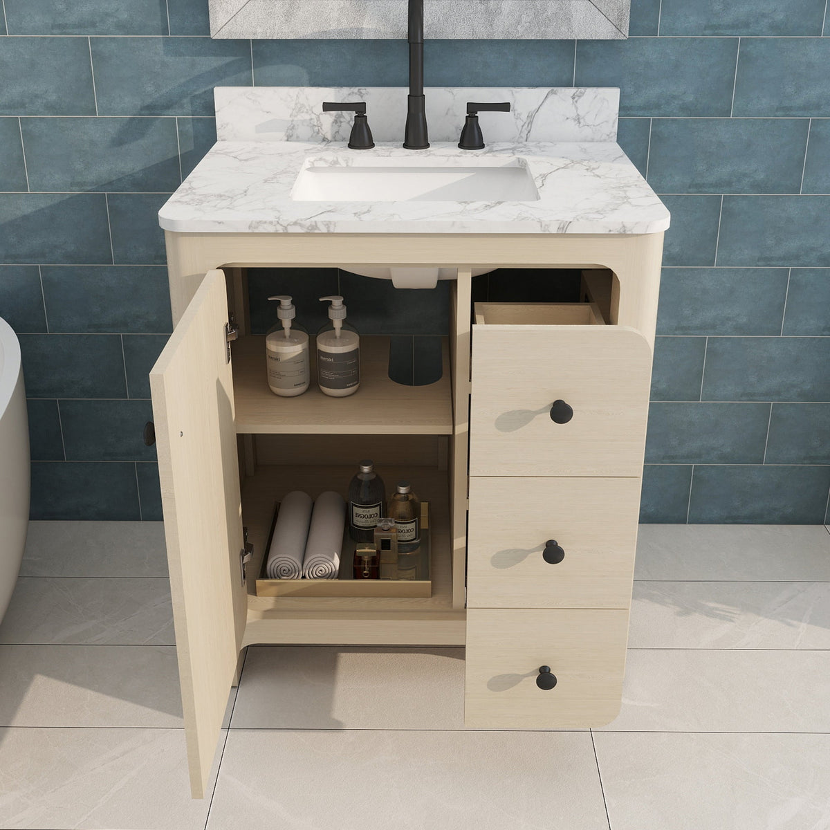Canyon 30" Single Sink Freestanding Bath Vanity with Stone Top, Solid Wood, Soft-Close, Assembled