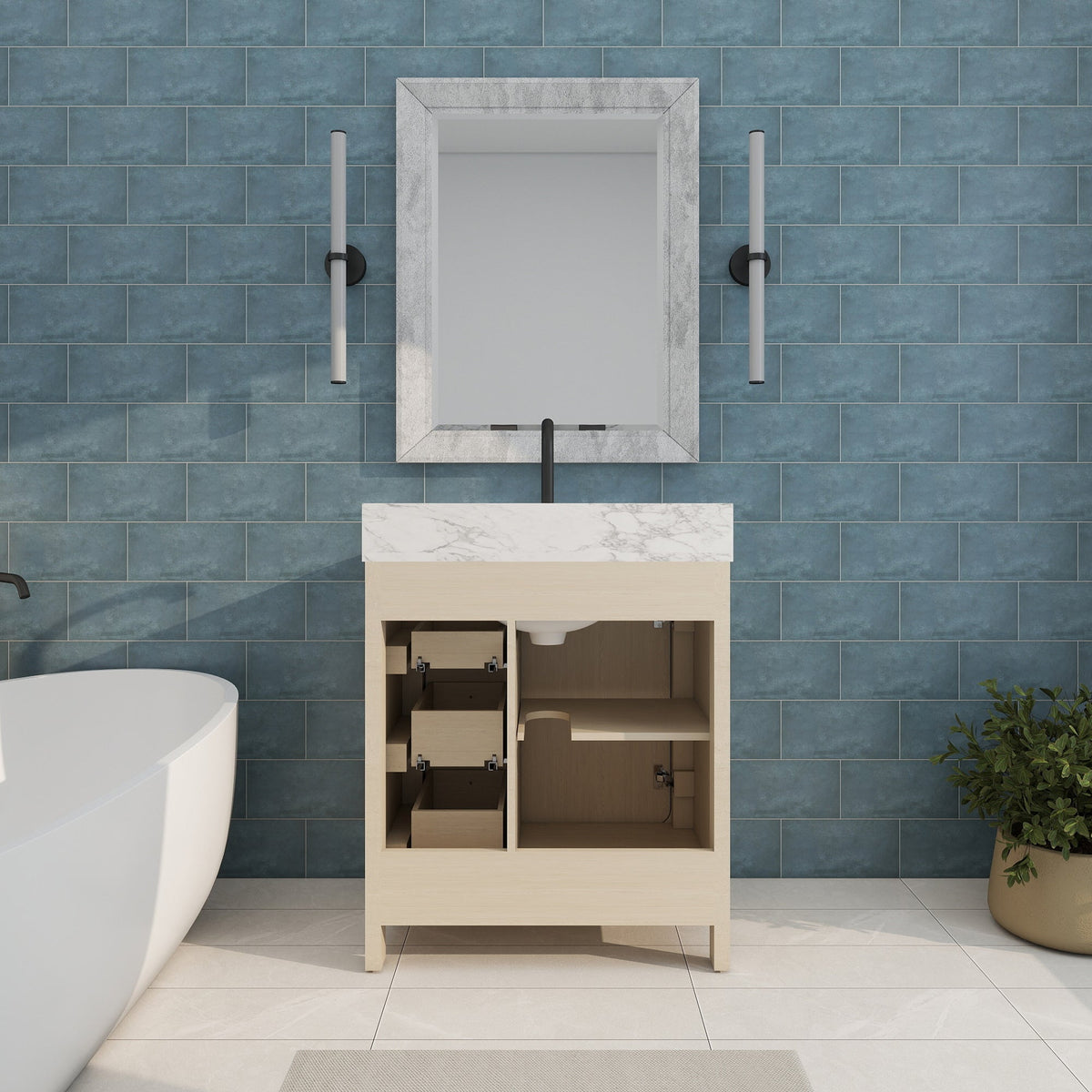 Canyon 30" Single Sink Freestanding Bath Vanity with Stone Top, Solid Wood, Soft-Close, Assembled