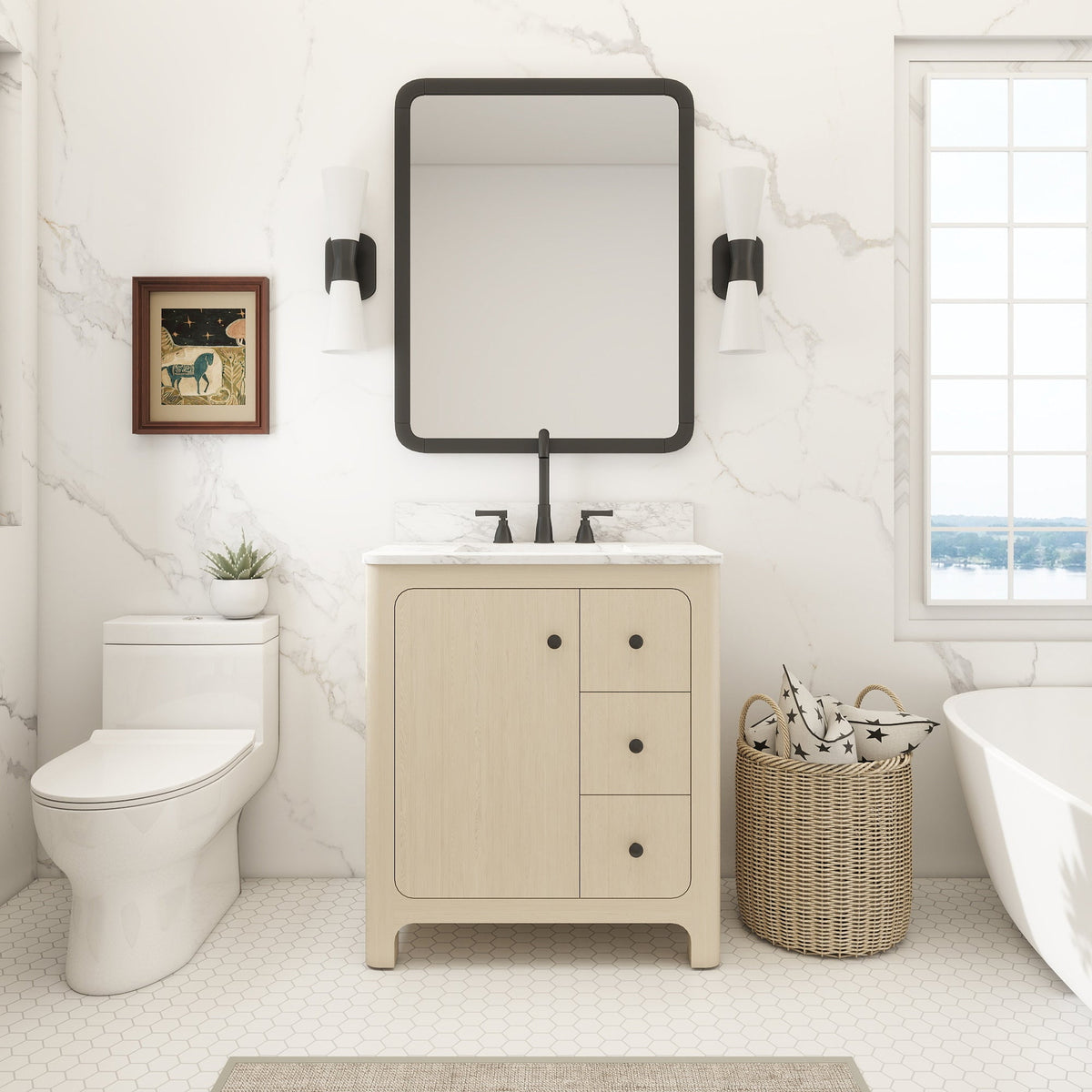 Canyon 30" Single Sink Freestanding Bath Vanity with Stone Top, Solid Wood, Soft-Close, Assembled