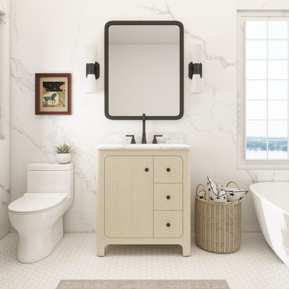Canyon 30" Single Sink Freestanding Bath Vanity with Stone Top, Solid Wood, Soft-Close, Assembled