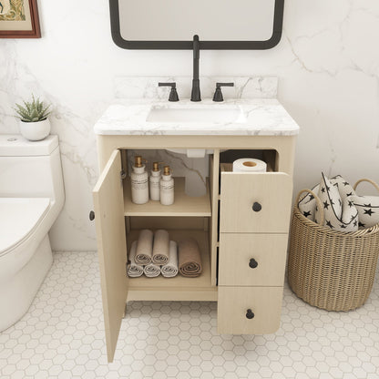 Canyon 30" Single Sink Freestanding Bath Vanity with Stone Top, Solid Wood, Soft-Close, Assembled