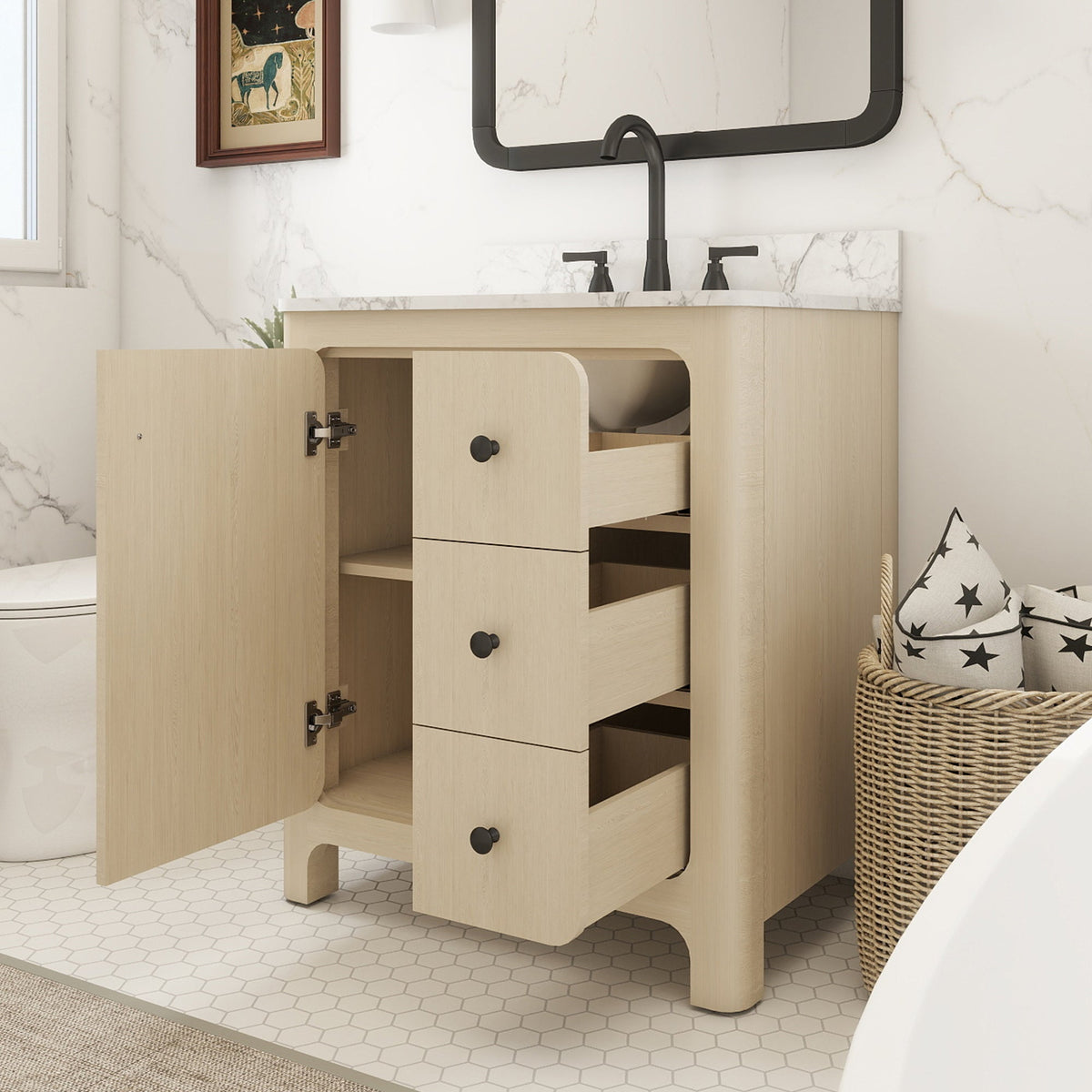 Canyon 30" Single Sink Freestanding Bath Vanity with Stone Top, Solid Wood, Soft-Close, Assembled