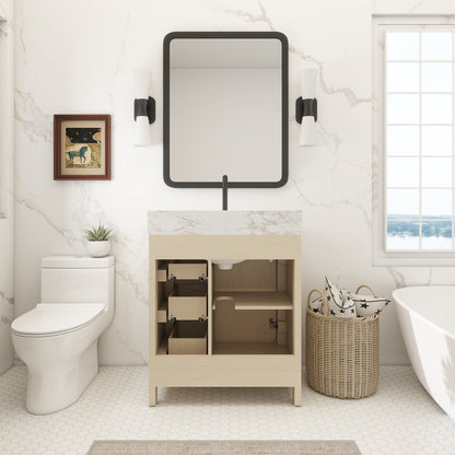 Canyon 30" Single Sink Freestanding Bath Vanity with Stone Top, Solid Wood, Soft-Close, Assembled