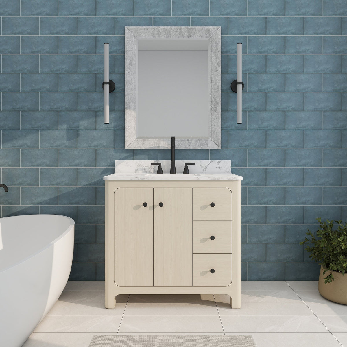 Canyon 36" Single Sink Freestanding Bath Vanity with Stone Top, Solid Wood, Soft-Close, Assembled