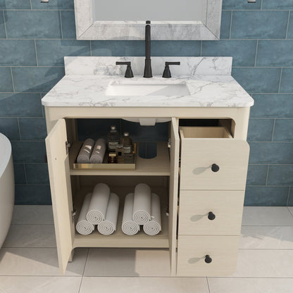 Canyon 36" Single Sink Freestanding Bath Vanity with Stone Top, Solid Wood, Soft-Close, Assembled