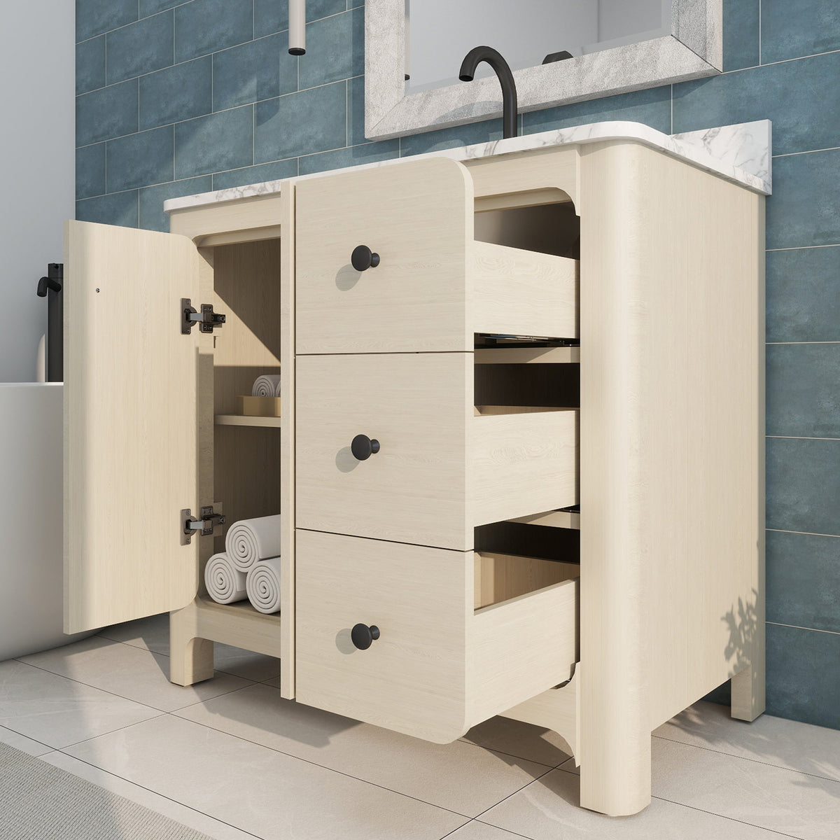 Canyon 36" Single Sink Freestanding Bath Vanity with Stone Top, Solid Wood, Soft-Close, Assembled