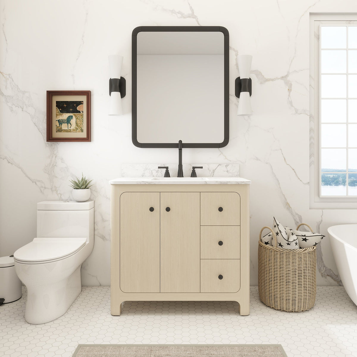 Canyon 36" Single Sink Freestanding Bath Vanity with Stone Top, Solid Wood, Soft-Close, Assembled