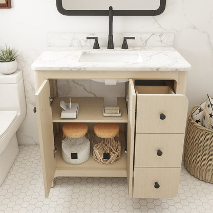 Canyon 36" Single Sink Freestanding Bath Vanity with Stone Top, Solid Wood, Soft-Close, Assembled
