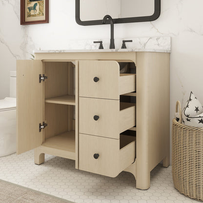 Canyon 36" Single Sink Freestanding Bath Vanity with Stone Top, Solid Wood, Soft-Close, Assembled