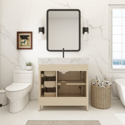 Canyon 36" Single Sink Freestanding Bath Vanity with Stone Top, Solid Wood, Soft-Close, Assembled