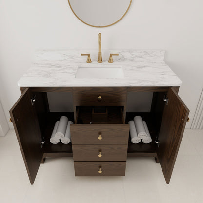 Canyon 48" Single Sink Freestanding Bath Vanity with Stone Top, Solid Wood, Soft-Close, Assembled