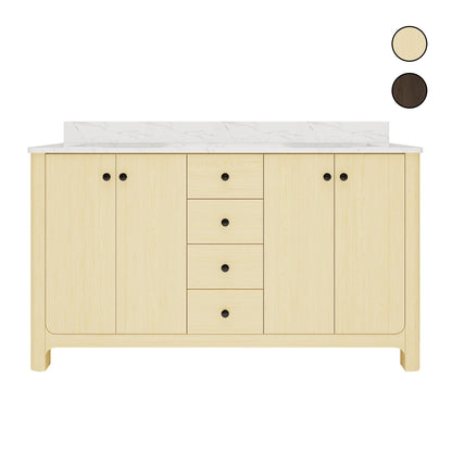 Canyon 60" Double Sink Freestanding Bath Vanity with Stone Top, Solid Wood, Soft-Close, Assembled
