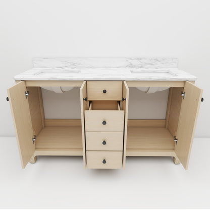 Canyon 60" Double Sink Freestanding Bath Vanity with Stone Top, Solid Wood, Soft-Close, Assembled