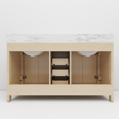 Canyon 60" Double Sink Freestanding Bath Vanity with Stone Top, Solid Wood, Soft-Close, Assembled
