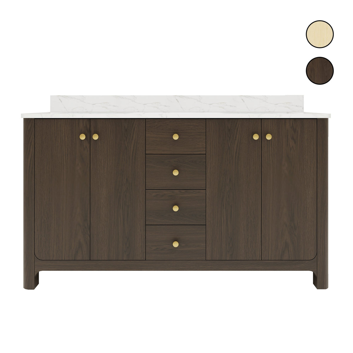 Canyon 60" Double Sink Freestanding Bath Vanity with Stone Top, Solid Wood, Soft-Close, Assembled