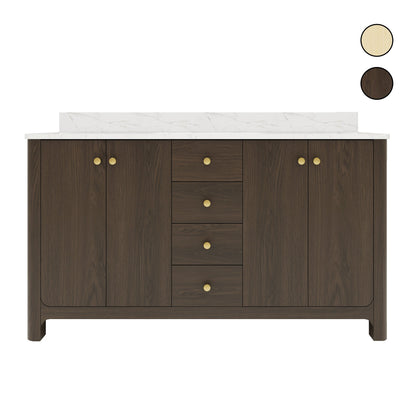 Canyon 60" Double Sink Freestanding Bath Vanity with Stone Top, Solid Wood, Soft-Close, Assembled