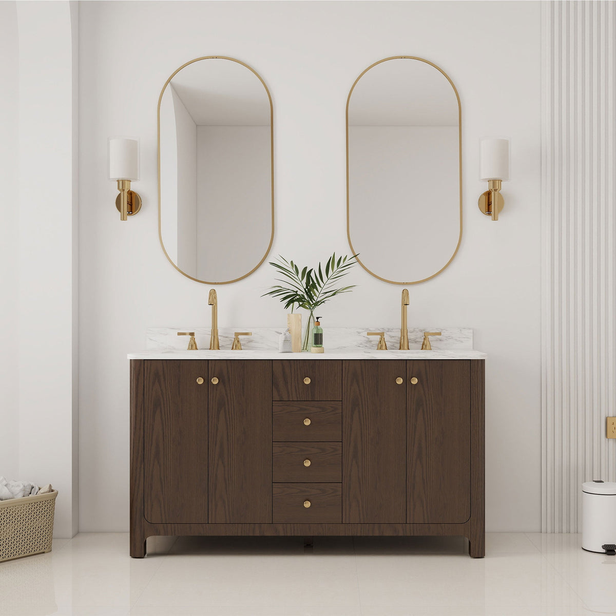 Canyon 60" Double Sink Freestanding Bath Vanity with Stone Top, Solid Wood, Soft-Close, Assembled