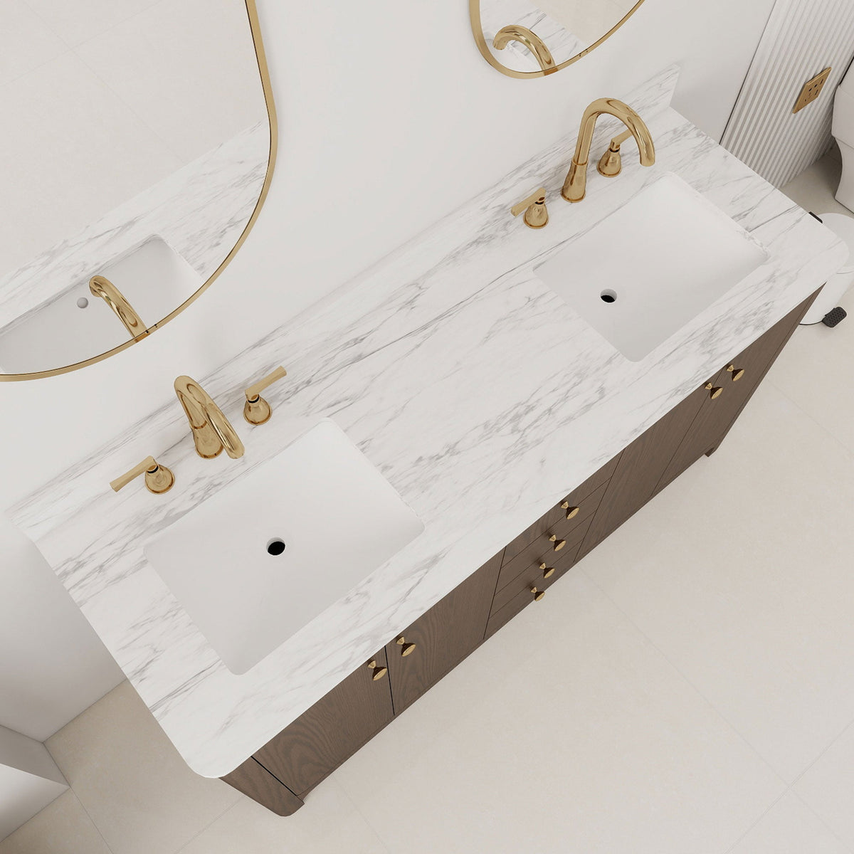 Canyon 60" Double Sink Freestanding Bath Vanity with Stone Top, Solid Wood, Soft-Close, Assembled
