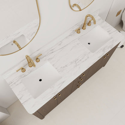 Canyon 60" Double Sink Freestanding Bath Vanity with Stone Top, Solid Wood, Soft-Close, Assembled