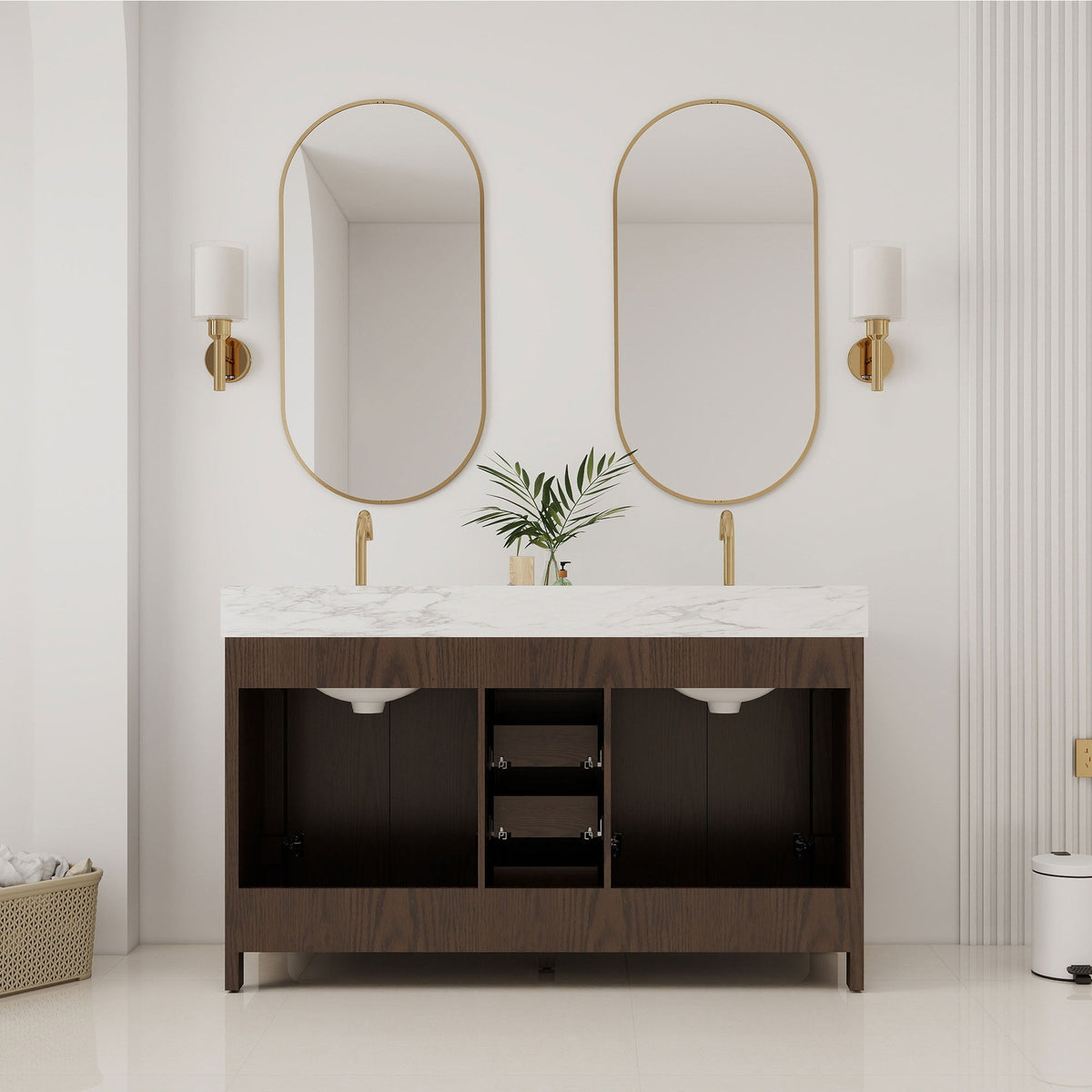 Canyon 60" Double Sink Freestanding Bath Vanity with Stone Top, Solid Wood, Soft-Close, Assembled