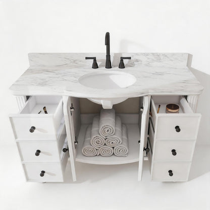 Elara 48" Single Sink Freestanding Bath Vanity with Stone Top, Solid Wood, Soft-Close, Assembled