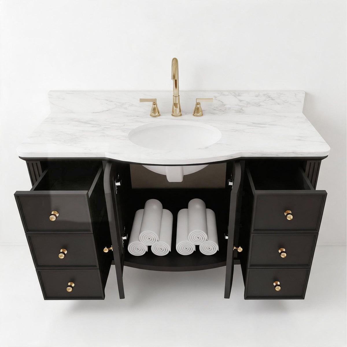 Elara 48" Single Sink Freestanding Bath Vanity with Stone Top, Solid Wood, Soft-Close, Assembled