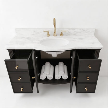 Elara 48" Single Sink Freestanding Bath Vanity with Stone Top, Solid Wood, Soft-Close, Assembled