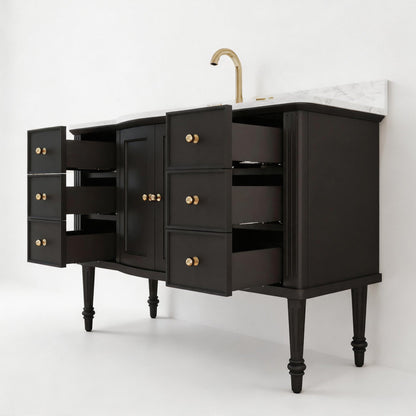 Elara 48" Single Sink Freestanding Bath Vanity with Stone Top, Solid Wood, Soft-Close, Assembled