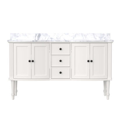 Elara 60" Double Sink Freestanding Bath Vanity with Stone Top, Solid Wood, Soft-Close, Assembled