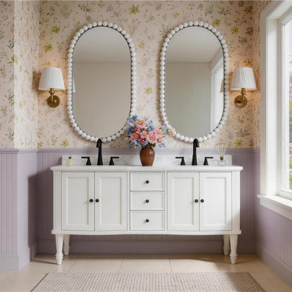 Elara 60" Double Sink Freestanding Bath Vanity with Stone Top, Solid Wood, Soft-Close, Assembled