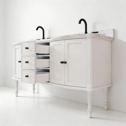 Elara 60" Double Sink Freestanding Bath Vanity with Stone Top, Solid Wood, Soft-Close, Assembled