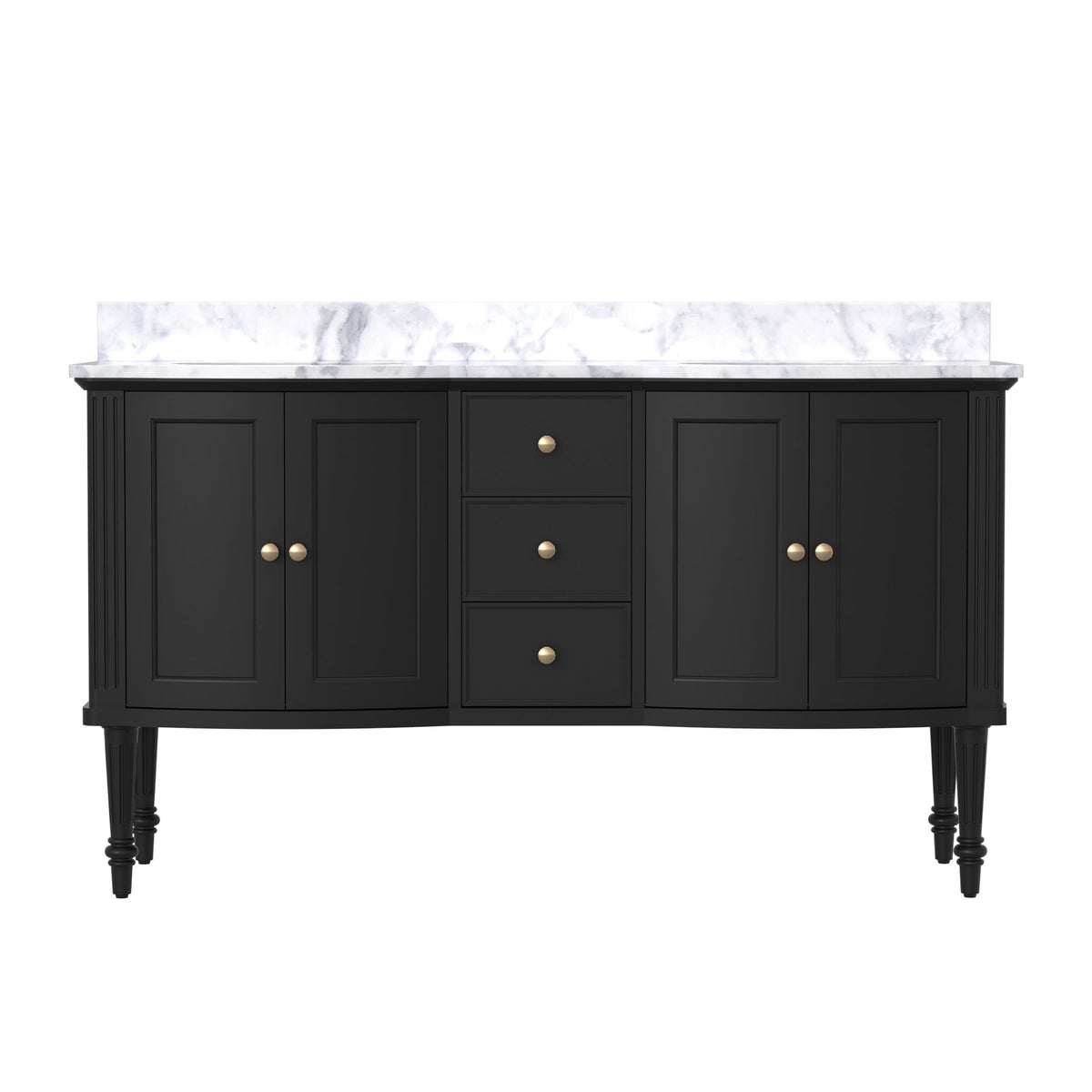 Elara 60" Double Sink Freestanding Bath Vanity with Stone Top, Solid Wood, Soft-Close, Assembled
