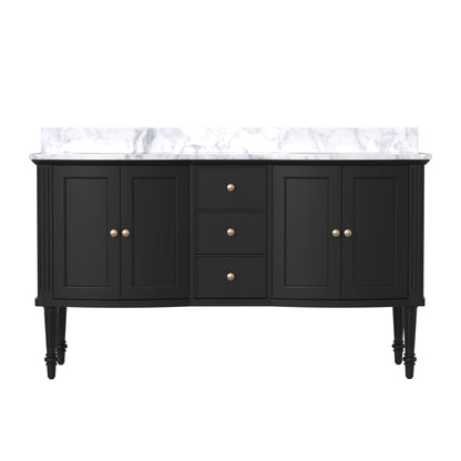 Elara 60" Double Sink Freestanding Bath Vanity with Stone Top, Solid Wood, Soft-Close, Assembled