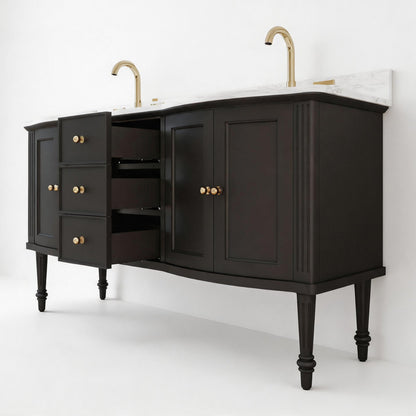 Elara 60" Double Sink Freestanding Bath Vanity with Stone Top, Solid Wood, Soft-Close, Assembled