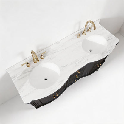 Elara 60" Double Sink Freestanding Bath Vanity with Stone Top, Solid Wood, Soft-Close, Assembled