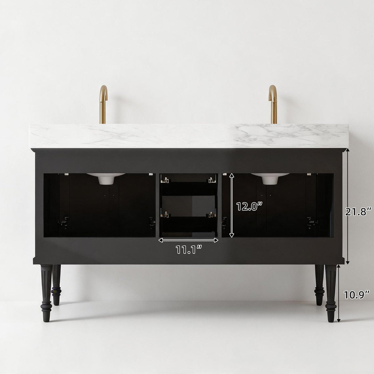 Elara 60" Double Sink Freestanding Bath Vanity with Stone Top, Solid Wood, Soft-Close, Assembled