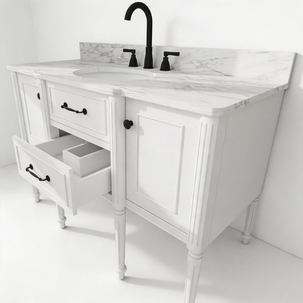 Modish 48" Single Sink Freestanding/Floating Bath Vanity with Stone Top, Solid Wood, Soft-Close, Assembled