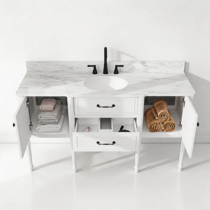 Modish 60" Single Sink Freestanding/Floating Bath Vanity with Stone Top, Solid Wood, Soft-Close, Assembled