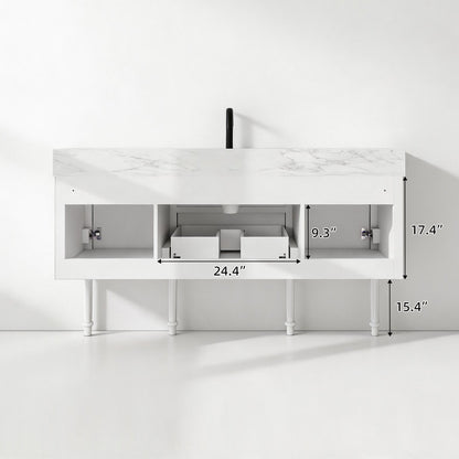 Modish 60" Single Sink Freestanding/Floating Bath Vanity with Stone Top, Solid Wood, Soft-Close, Assembled
