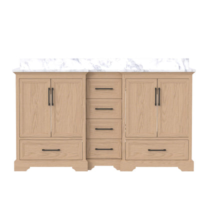 Nobilis 60" Double Sink Freestanding Bath Vanity with Stone Top, Solid Wood, Soft-Close, Assembled