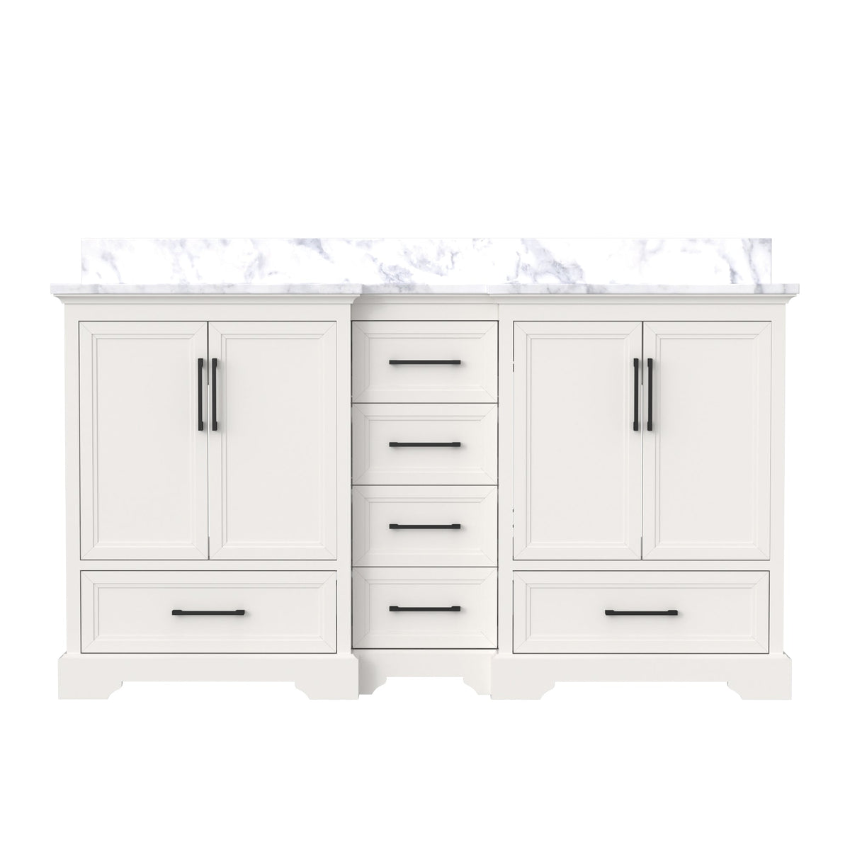 Nobilis 60" Double Sink Freestanding Bath Vanity with Stone Top, Solid Wood, Soft-Close, Assembled