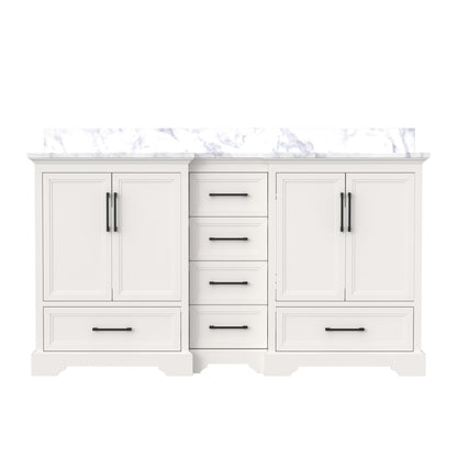 Nobilis 60" Double Sink Freestanding Bath Vanity with Stone Top, Solid Wood, Soft-Close, Assembled