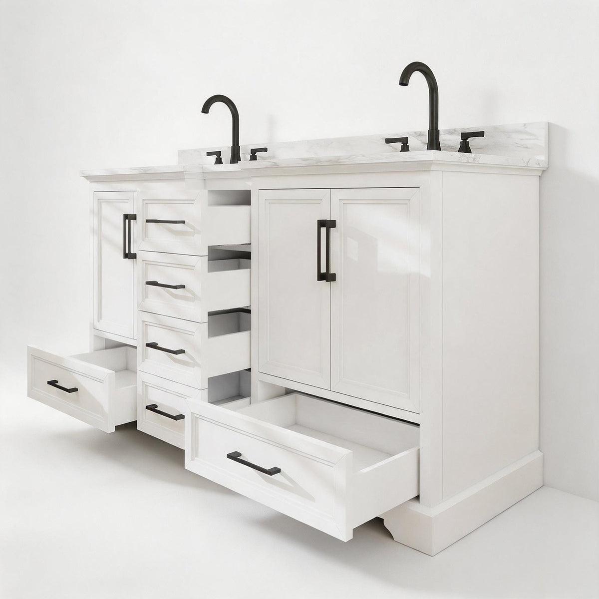 Nobilis 60" Double Sink Freestanding Bath Vanity with Stone Top, Solid Wood, Soft-Close, Assembled