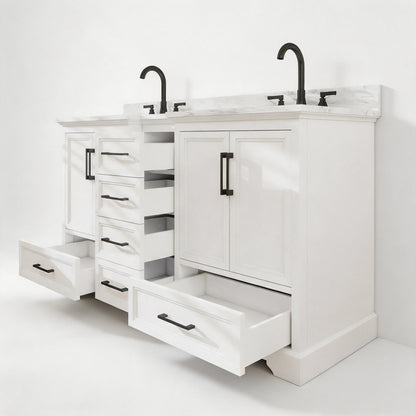 Nobilis 60" Double Sink Freestanding Bath Vanity with Stone Top, Solid Wood, Soft-Close, Assembled
