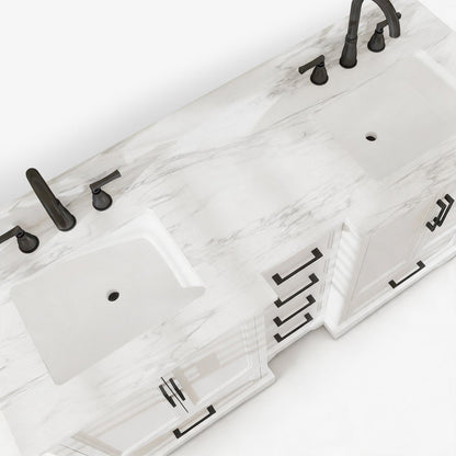 Nobilis 60" Double Sink Freestanding Bath Vanity with Stone Top, Solid Wood, Soft-Close, Assembled
