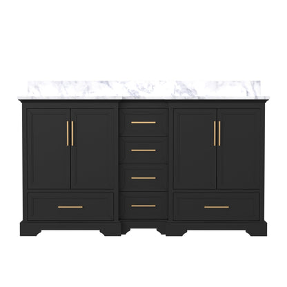 Nobilis 60" Double Sink Freestanding Bath Vanity with Stone Top, Solid Wood, Soft-Close, Assembled