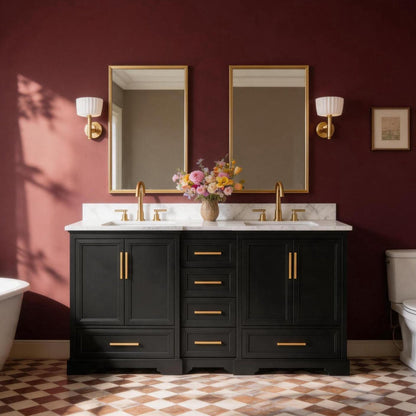 Nobilis 60" Double Sink Freestanding Bath Vanity with Stone Top, Solid Wood, Soft-Close, Assembled